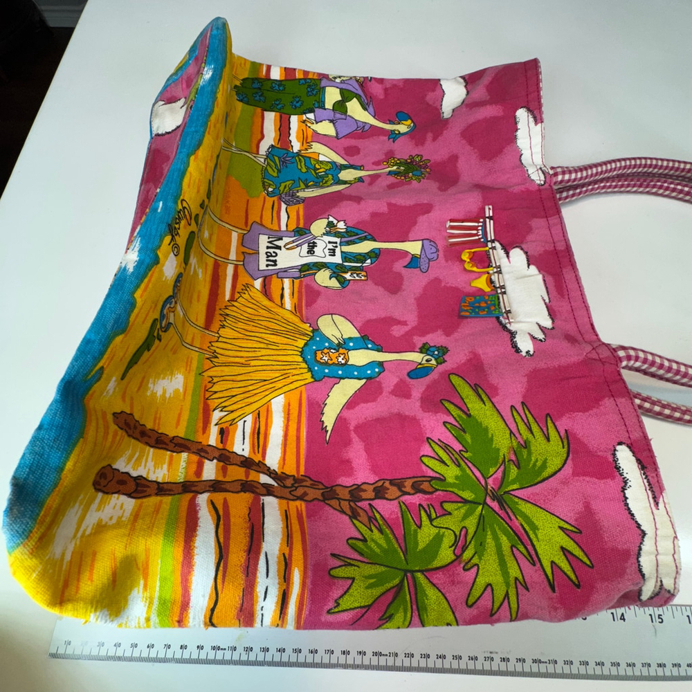 Anne Ormsby Vintage Tote Bag Colorful Flamingos Pink Yellow - Picture 10 of 12